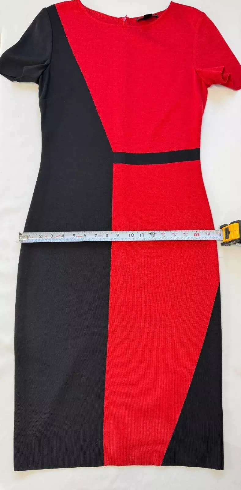 縮圖：NEW ST. JOHN Milano Knit  Dress 4 Colorblock Red Black Midi Short Sleeve Zip Up