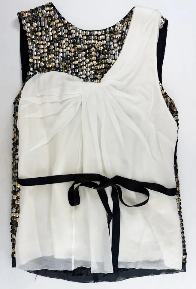 Thumbnail: 3.1 PHILLIP LIM Studded Trompe I'Oeil Bow Top White Multicolor 6 M Blouse