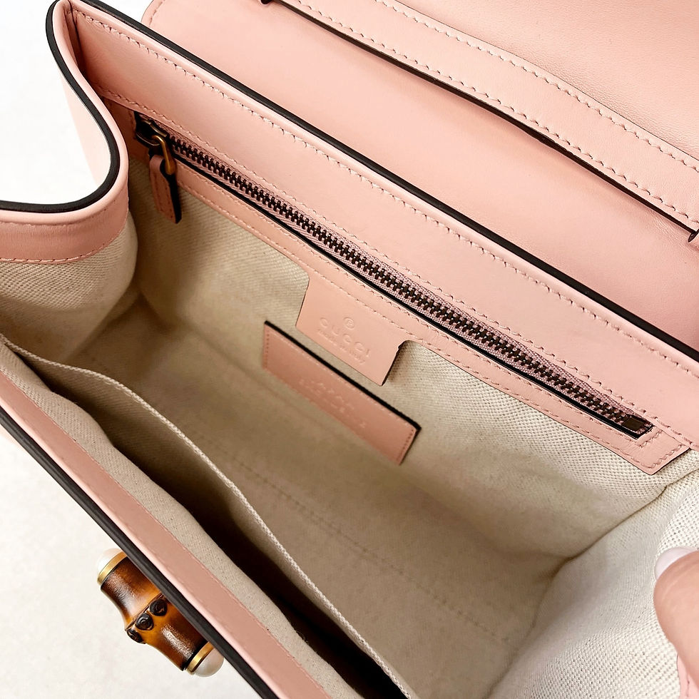 Hình thu nhỏ: GUCCI 2 Way Bamboo Handle Pink Pearl Studded Leather Shoulder Bag Japan
