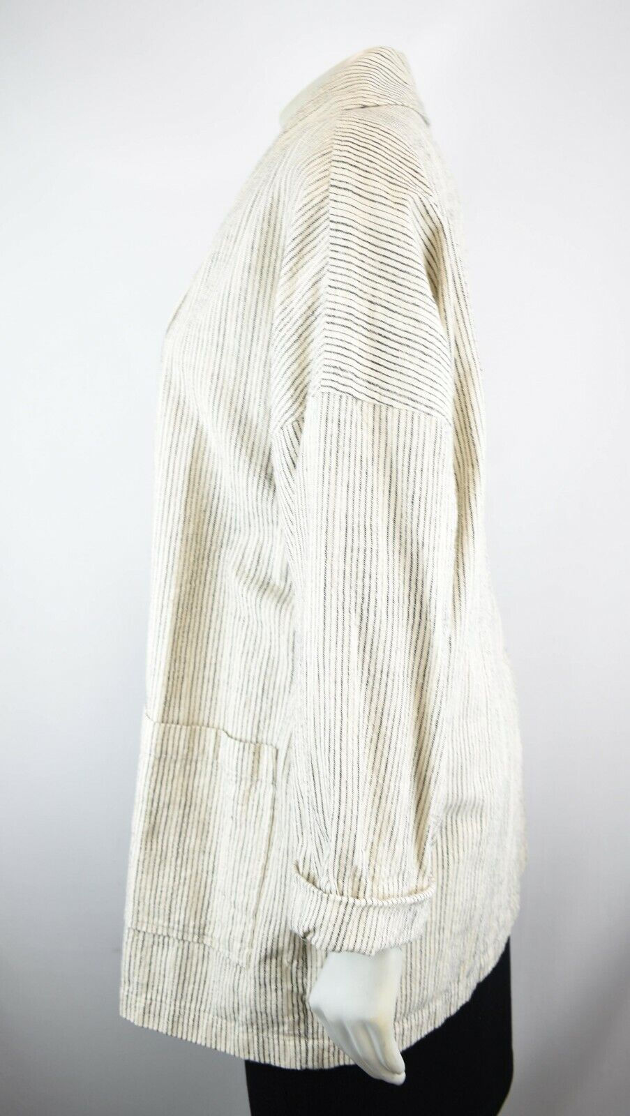 Miniatura: EILEEN FISHER Cotton Pinstriped Open Blazer Jacket L XL G TG Cream Black 12 14