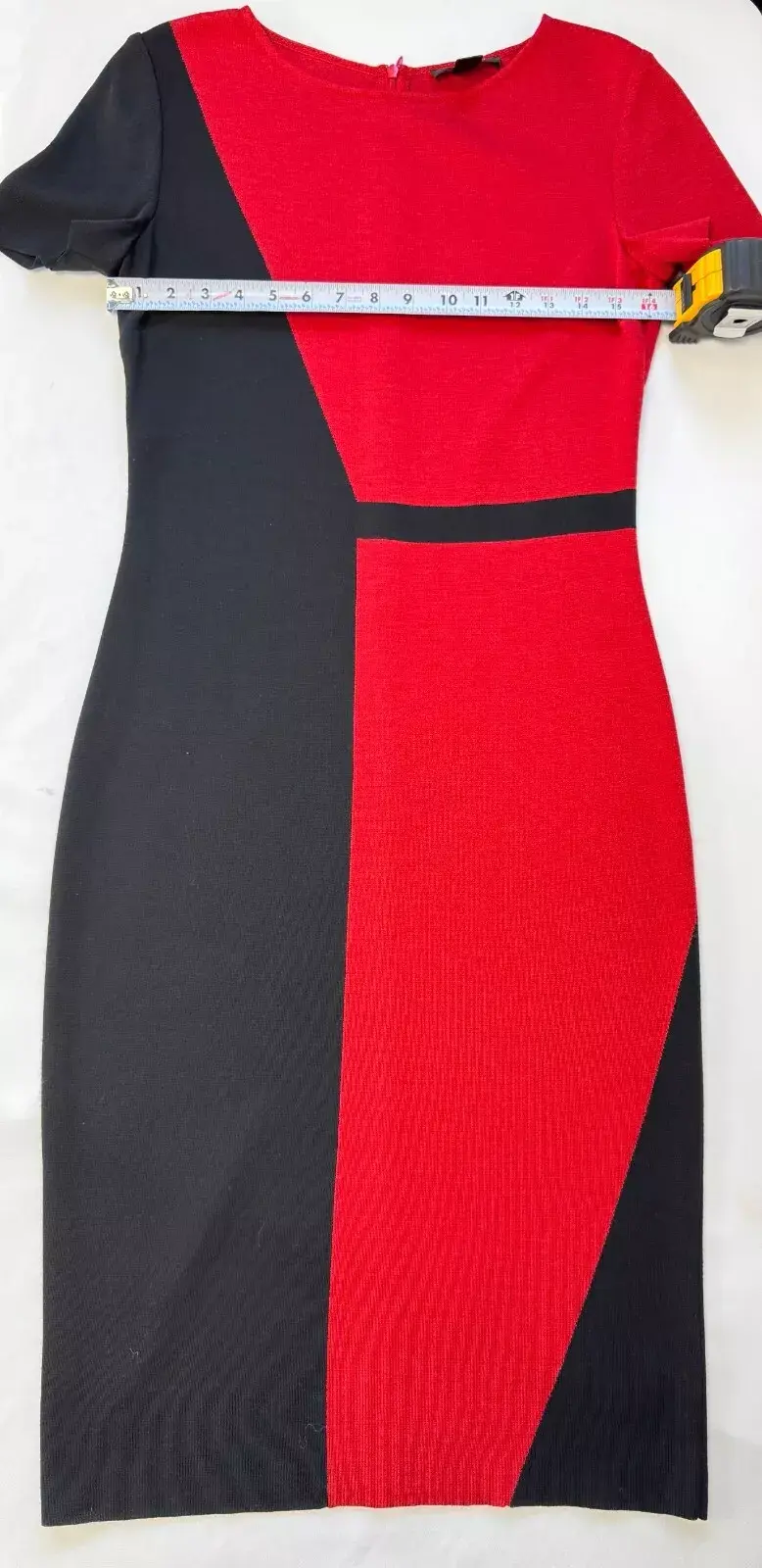Miniatura: NEW ST. JOHN Milano Knit  Dress 4 Colorblock Red Black Midi Short Sleeve Zip Up