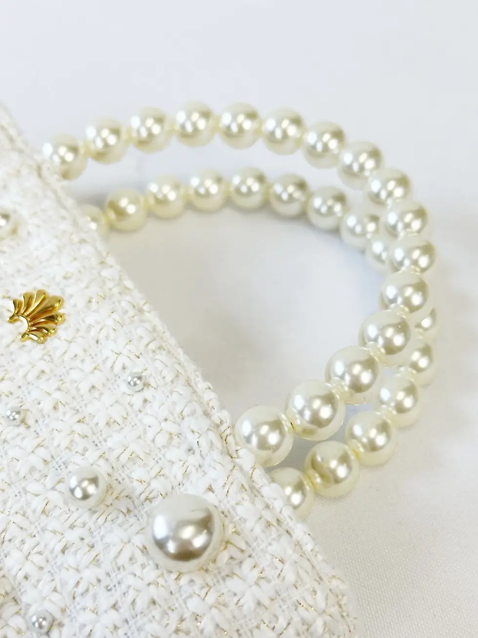 Hình thu nhỏ: LELE SADOUGHI Paloma Pearl Tweed Crossbody Bag Small Ivory Gold Chain Strap