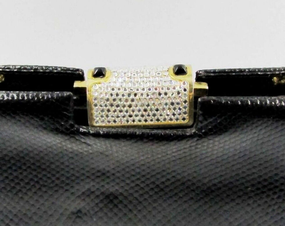 Hình thu nhỏ: JUDITH LEIBER Black Snake Skin Clutch Embellished Crystals Evening Bag