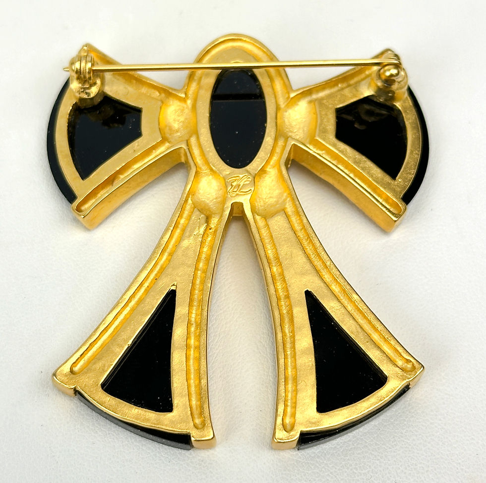 Miniatura: KARL LARGERFELD Brooch Pin Black Gold Bow Ribbon Resin 1980s Enamel RAR