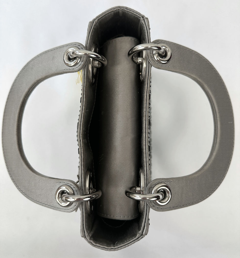 縮圖：CHRISTIAN DIOR Gray Mini Lady Dior Crystal Embellished Satin Shoulder Bag