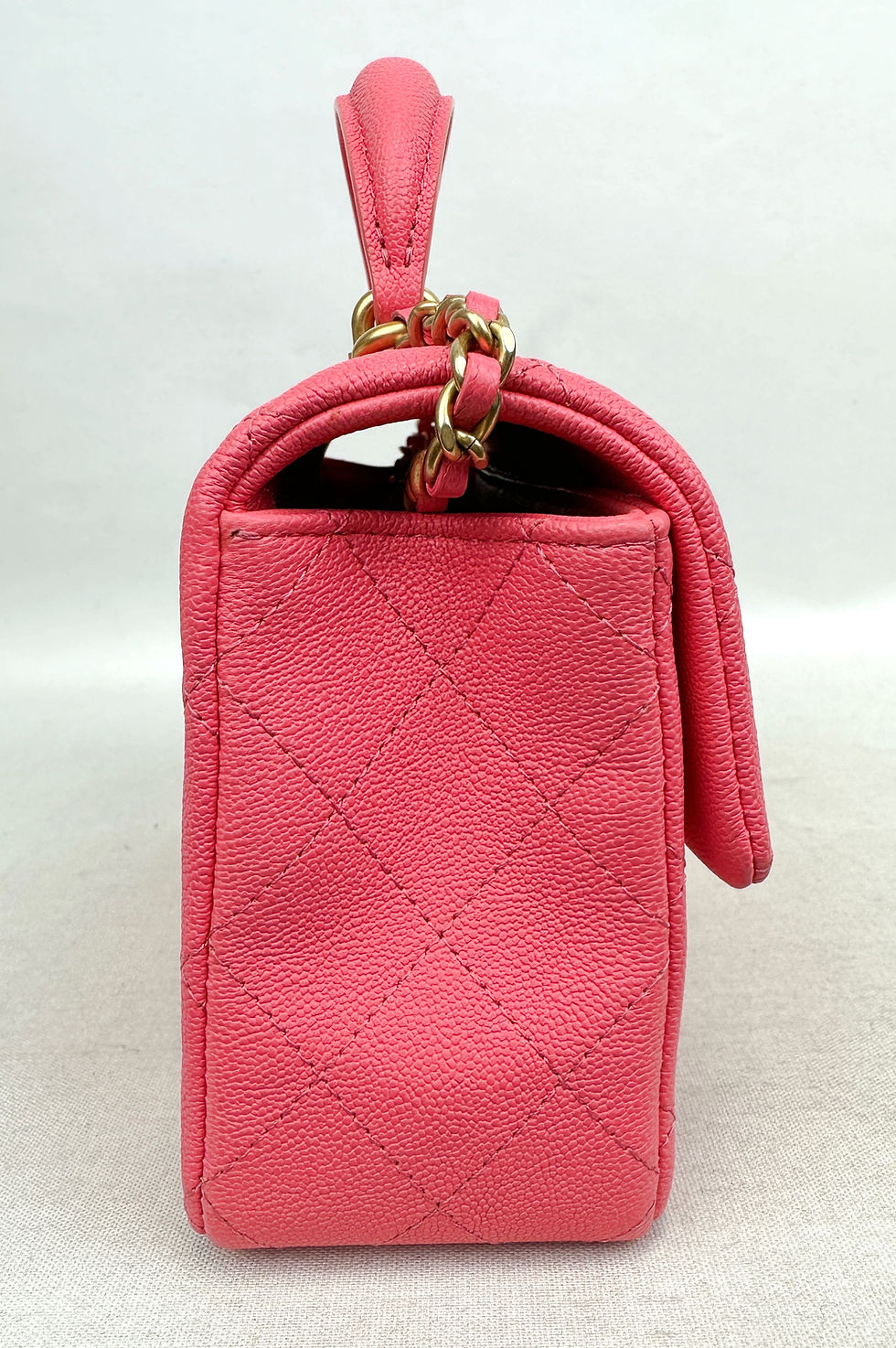 CHANEL Neon Pink Mini Top Handle Rectangular Flap Quilted Leather