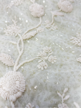 Miniatura: NWT ESCADA Sequin Tulle Short Sleeve Top 36 Mint Stand Collar 3D Flower S/S 2007