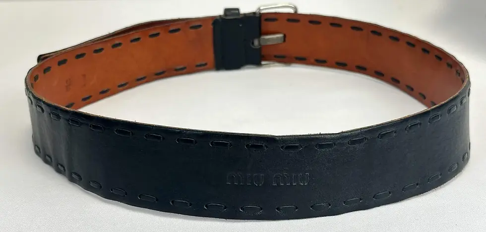 Thumbnail: MIU MIU Leather Belt 85/34 Black Silver Buckle Stitching 2256 Italy