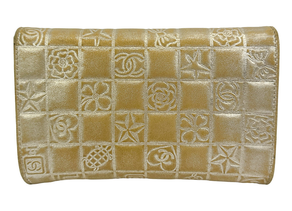 Hình thu nhỏ: Vintage CHANEL Leather Wallet Change Purse Gold Interlocking CC Logos 2006