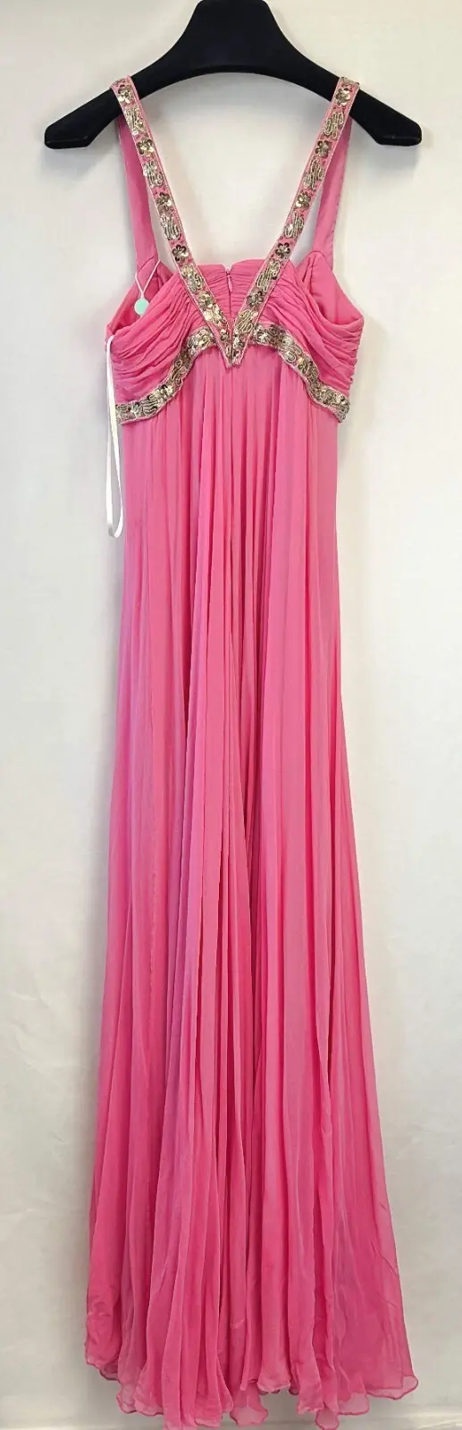 Thumbnail: MARCHESA NOTTE Silk Grecian Evening Long Gown 8 Pink Gold Embellished Sequin