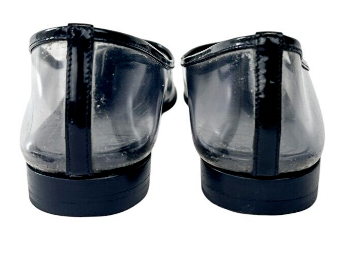 Thumbnail: CHANEL Leather PVC Ballet Flats 38 Black Cap Toe Interlocking CC Logo Clear