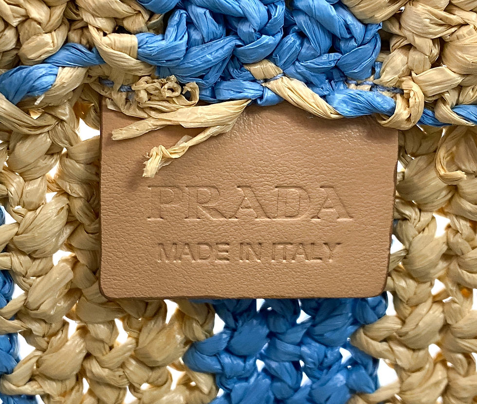 Hình thu nhỏ: NEW PRADA Small Tan Blue Striped Raffia Logo Tote Bag Naturale Celeste Special E