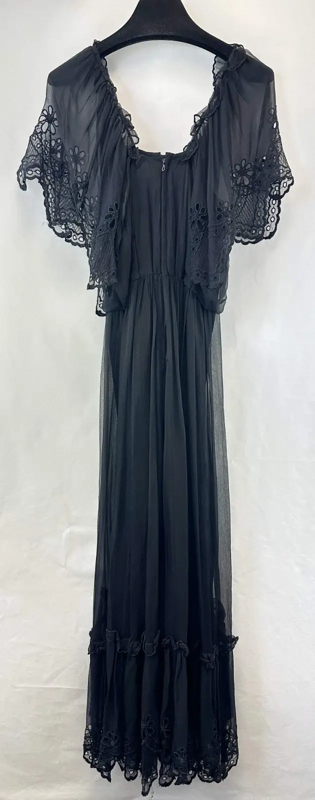 Miniatura: JACQUELINE BELL Maxi Dress Scarf 40 Small Black Eyelet Details Sheer