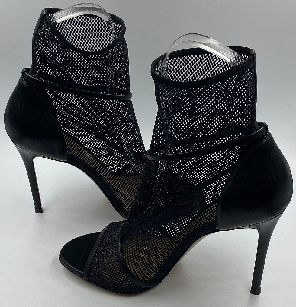 Thumbnail: NEW GIANVITO ROSSI Black Leather Mesh Idol Open Toe Stiletto Sandal Heel 40 10