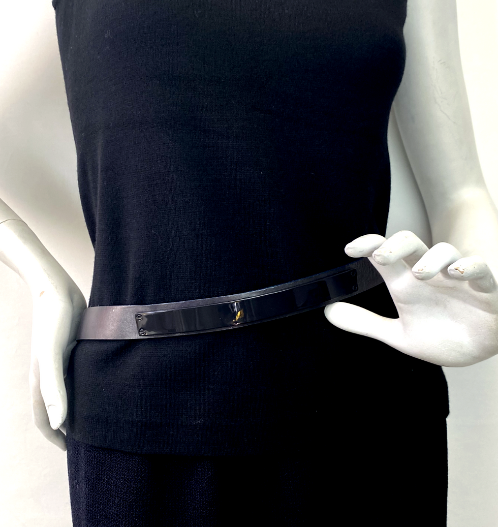 Thumbnail: ST JOHN Black Skinny Belt Metal Plate Buckle Snap Hole Waist Small 34/36