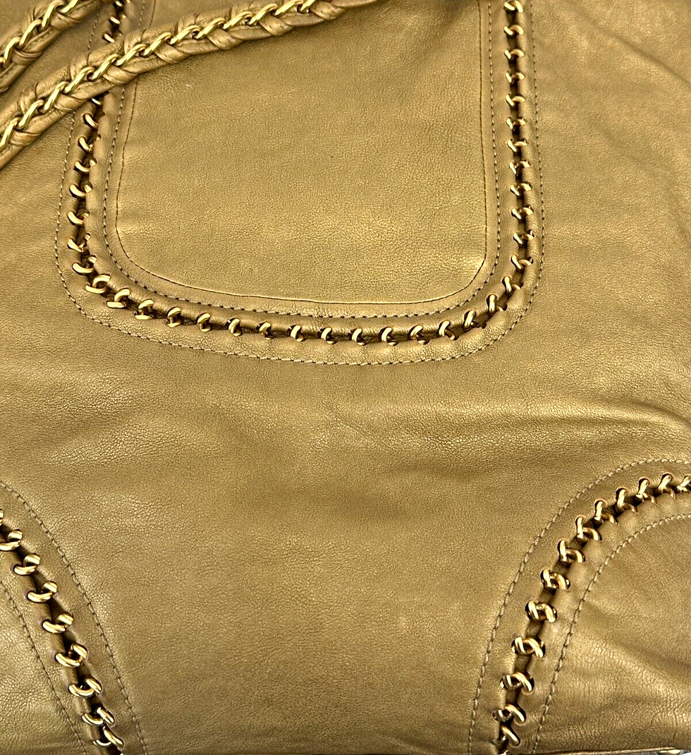 縮圖：CHANEL Luxe Ligne Tote Bag Metallic Gold CC Chain Leather Vintage Large RARE