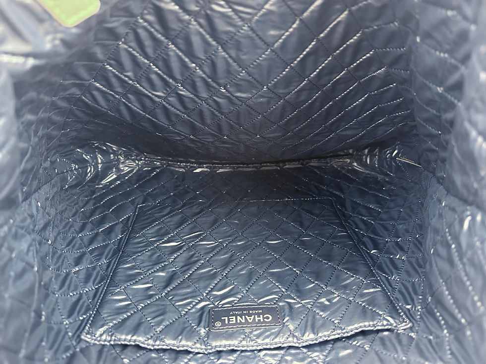 Miniatura: CHANEL Nylon Leather Shopping Tote Bag Metallic Gold Navy Cat Emoticon CC RARE