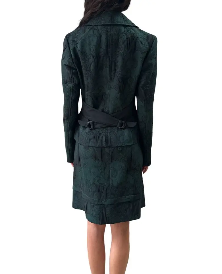 Miniatura: ETRO Milano 2PCS Jacket Skirt Suit 42 44 Green Button Paisley Jacquard Vintage