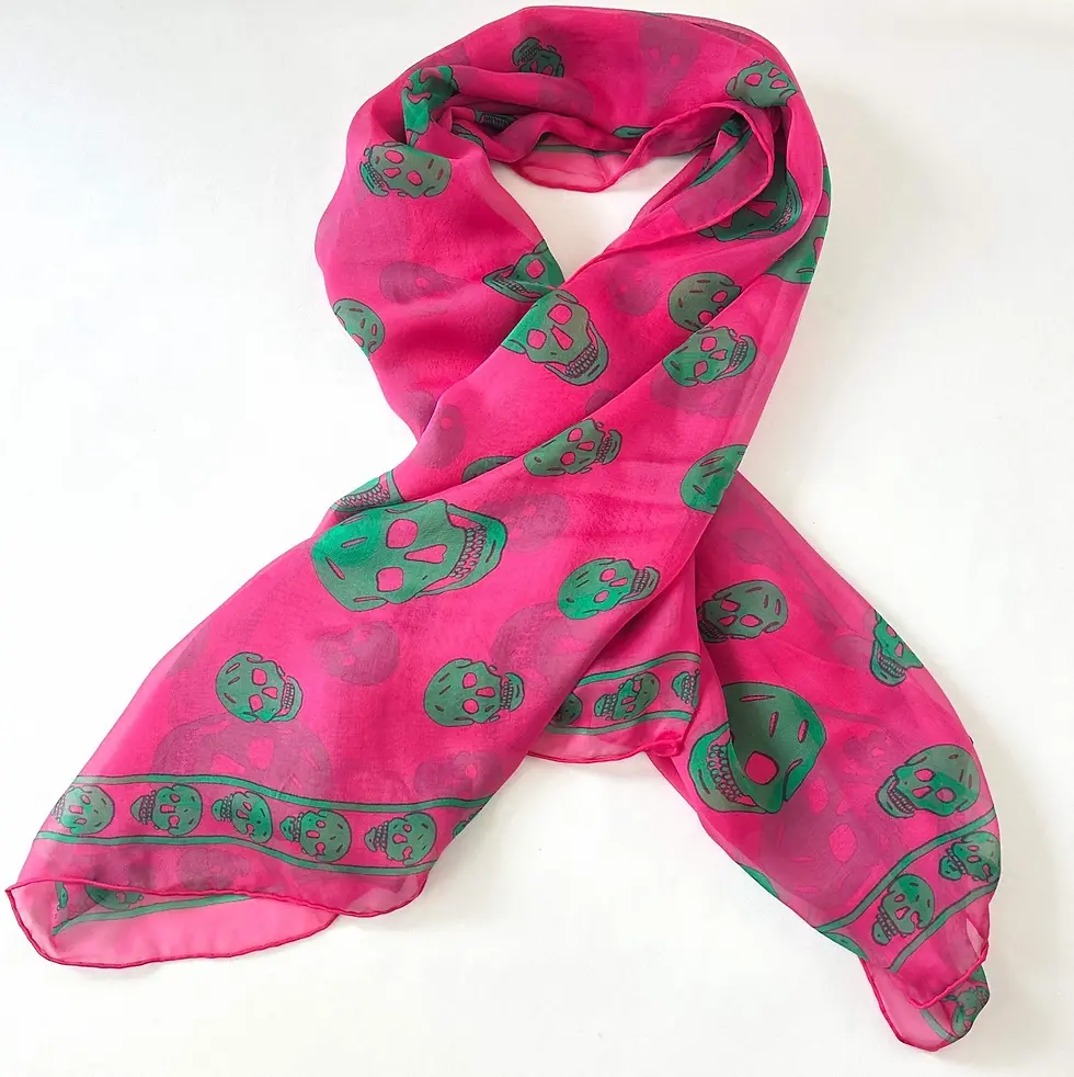 Hình thu nhỏ: NEW ALEXANDER MCQUEEN Silk Chiffon Square Scarf XL Extra Large Pink Green Skulls