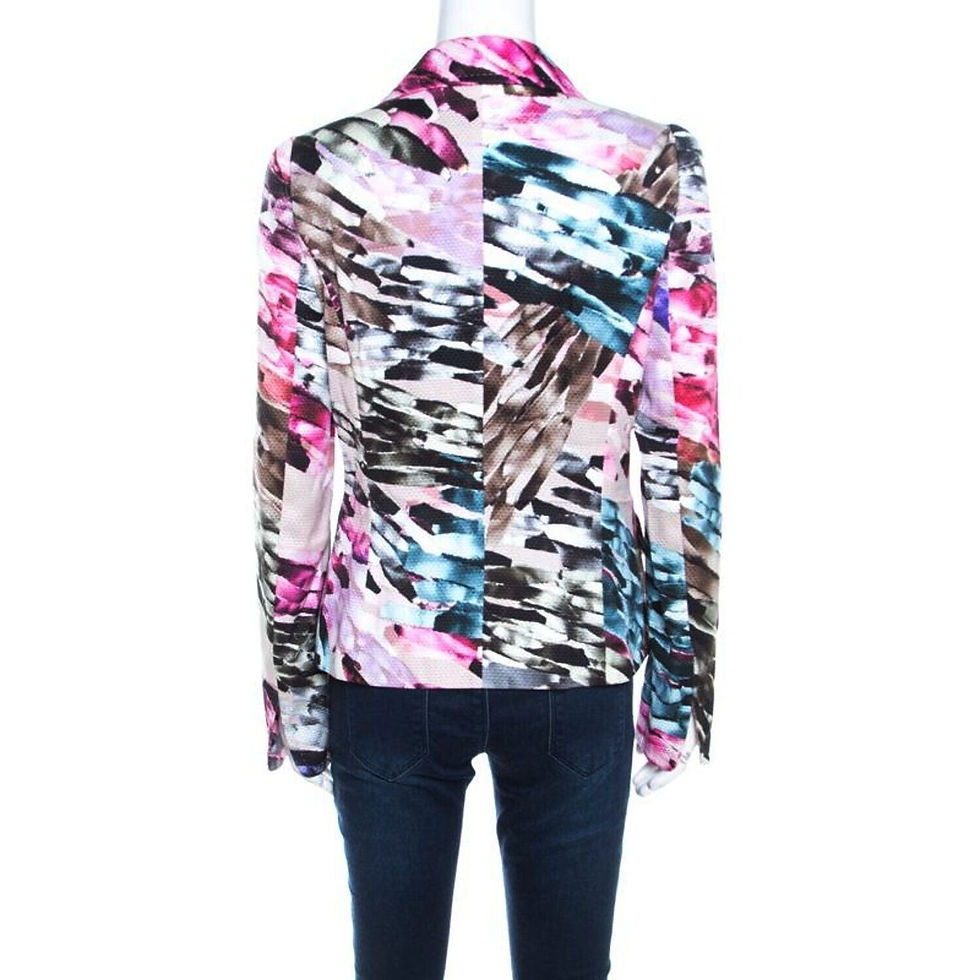 Miniatura: Escada Multicolor Abstract Fantasy Print Cotton Graphic Button Blazer 36 4