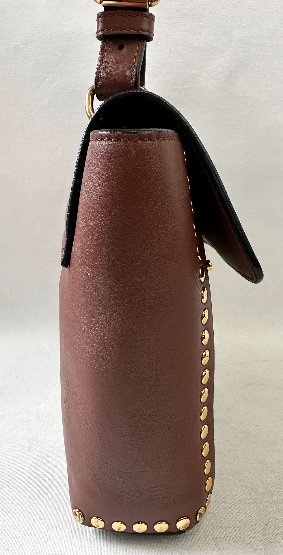 縮圖：MARNI Brown Leather Gold Stud Trunk Flap Bag Crossbody Messenger Bag