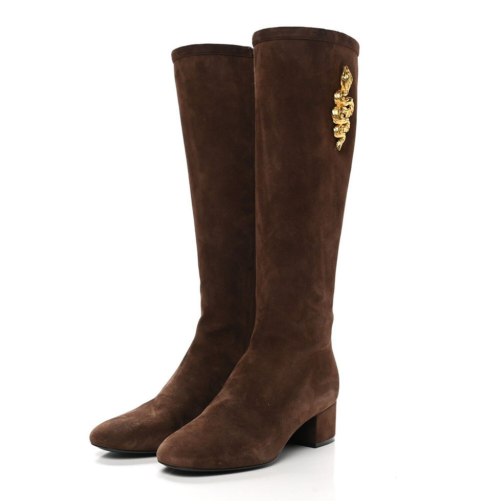Hình thu nhỏ: VALENTINO GARAVANI Maison Suede Knee High Boots 39 Brown Gold Snake 9