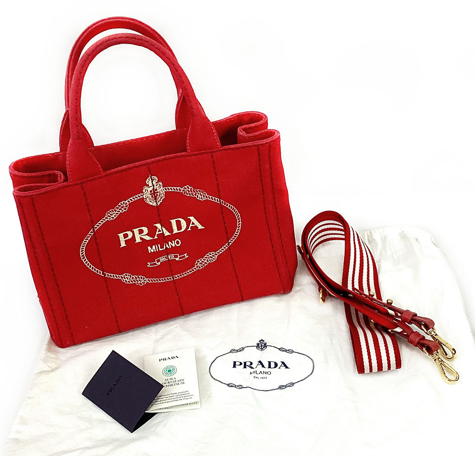 Thumbnail: PRADA Canapa Canvas Small Red Logo Print Two Way Tote Striped Strap Crossbody
