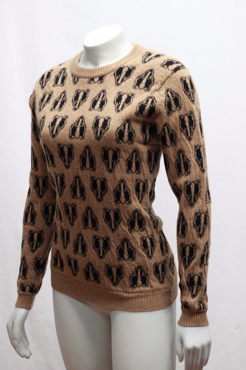 縮圖：MULBERRY Badger Print Knit Small S Sweater Camel Cashmere Black Tan Unisex NEW