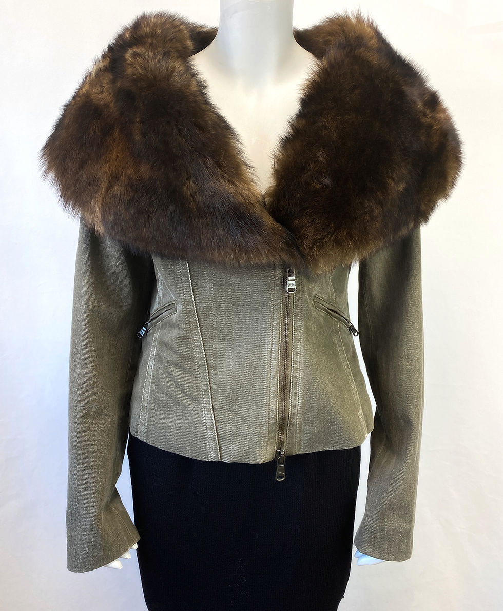 Hình thu nhỏ: RALPH LAUREN Green Denim Motorcycle Detachable Faux Fur Collar Jacket 8 Medium