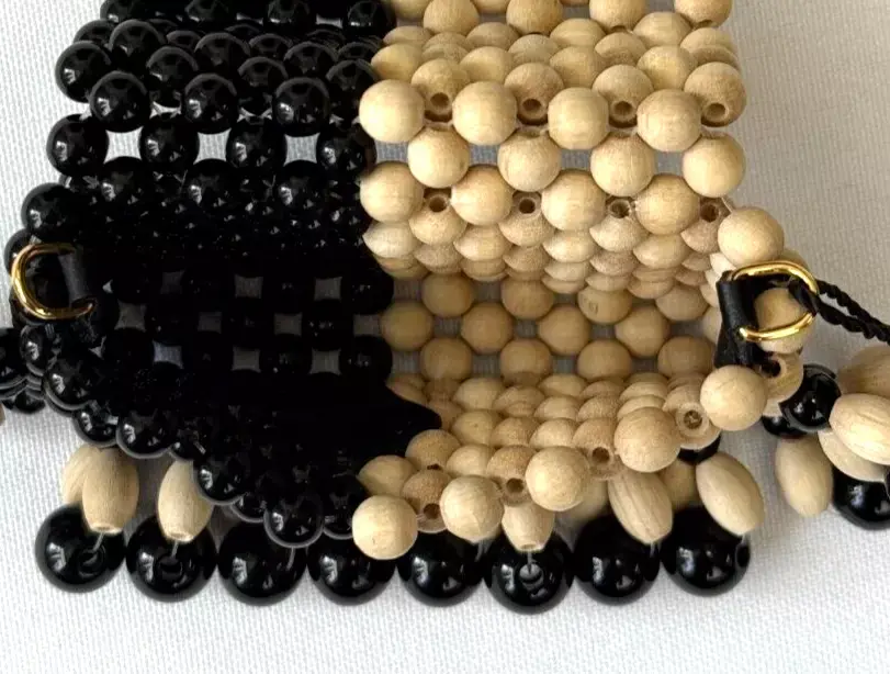 Miniatura: FENDI Micro Acrylic Wood Beaded Pico Baguette Charm Black Neutral Necklace