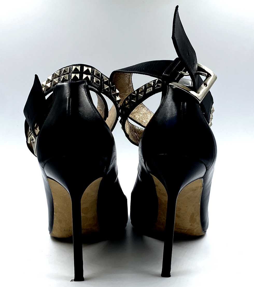 Miniatura: MANOLO BLAHNIK BELTA Black Ankle Studded Strap Pumps 39.5 9.5 Shoes Stiletto