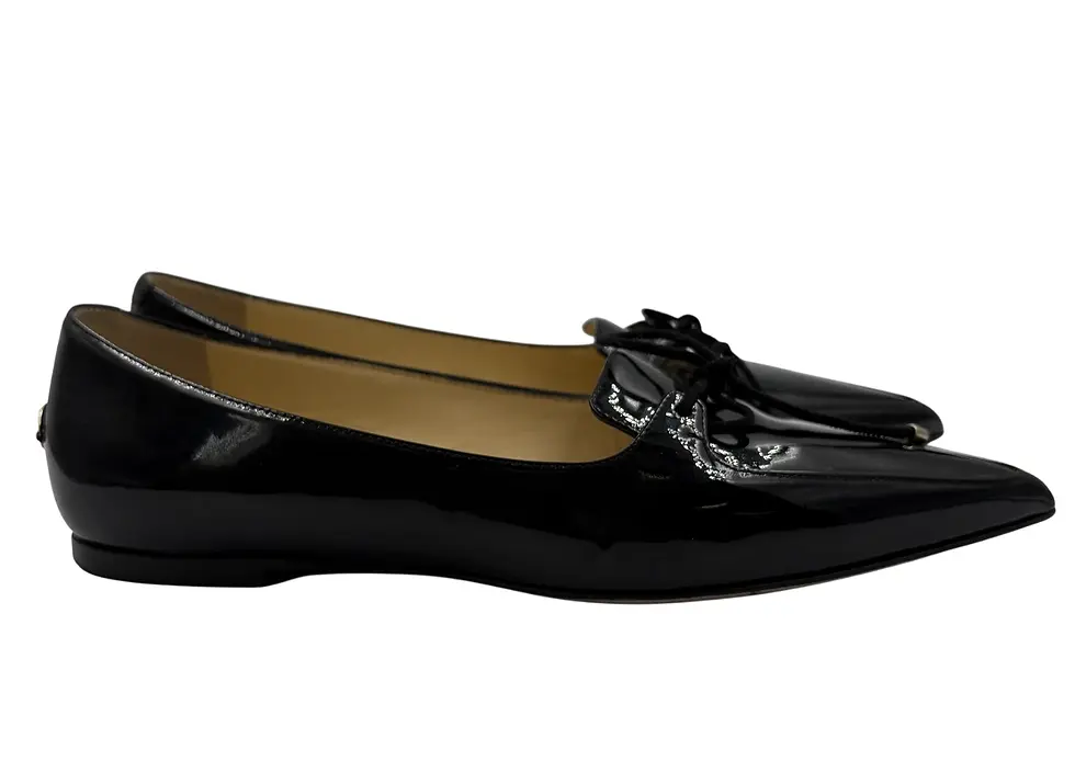 Hình thu nhỏ: JIMMY CHOO Genna Patent Leather Pointed Toe Flats 35.5 5.5 US Black Bow Shoes