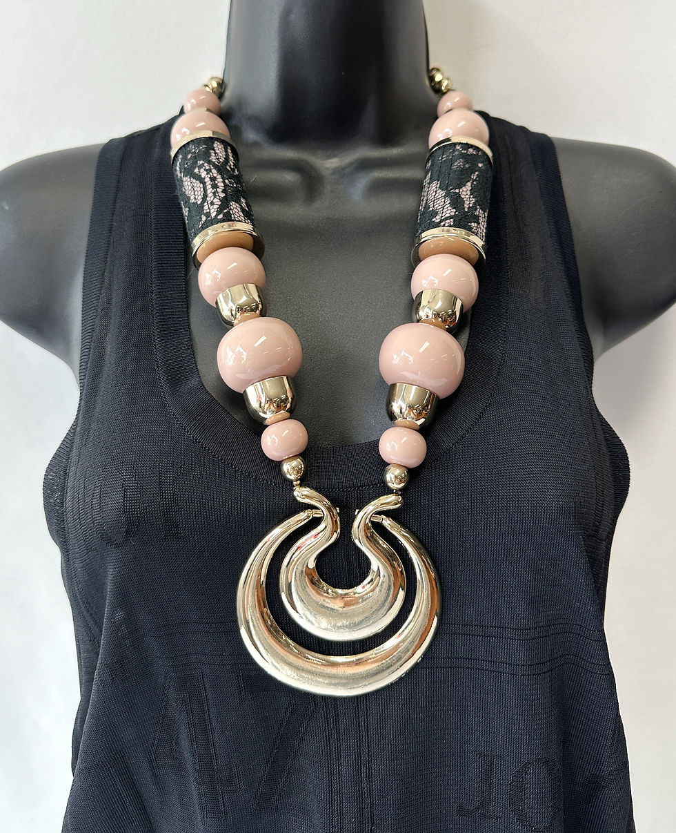 Miniatura: EMPORIO ARMANI Metal Chunky Necklace Gold Mauve Black Lace Bar