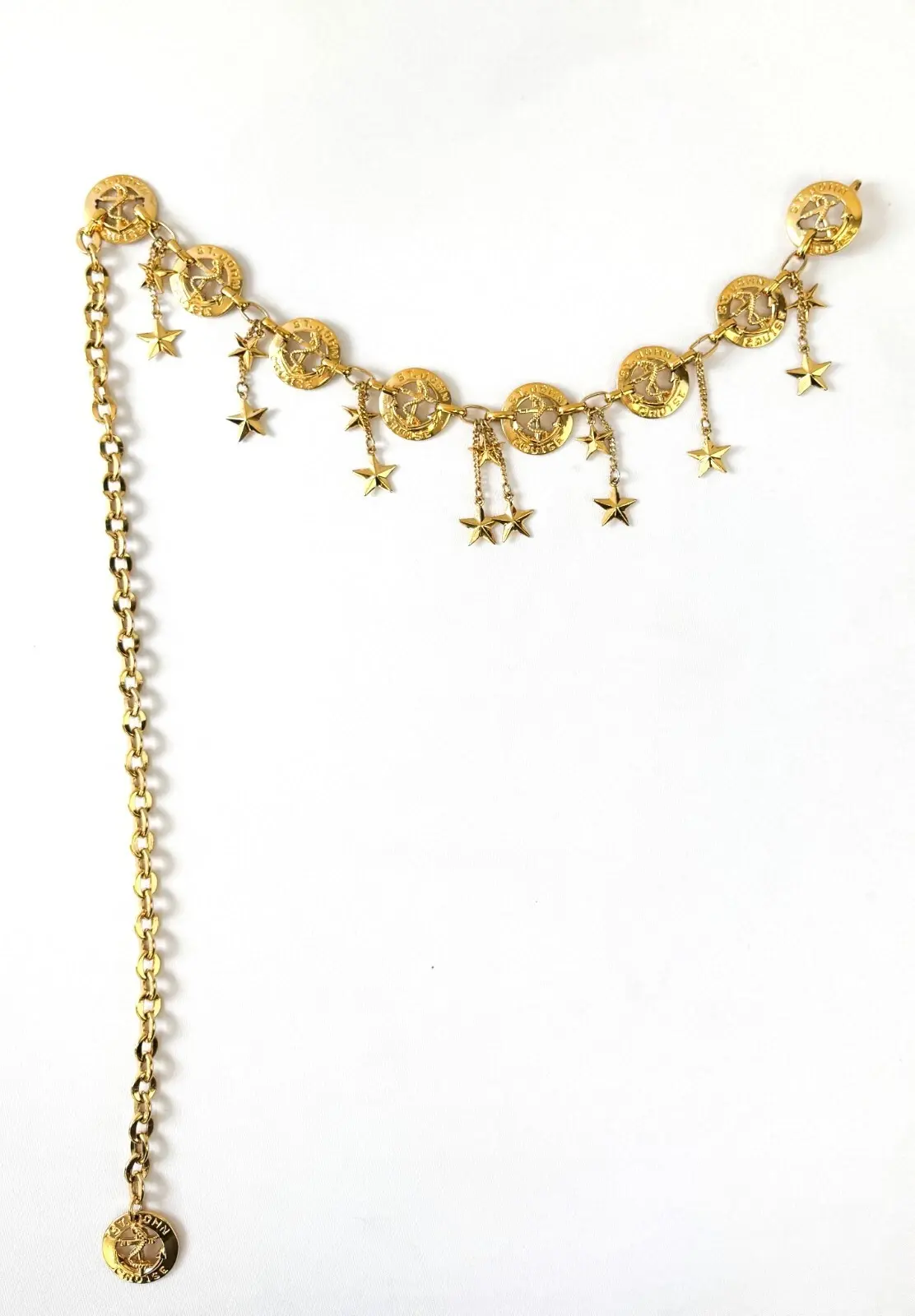 NWT ST. JOHN KNITS Vintage 24k Gold Plated Chain Belt Cruise Adjustable Necklace