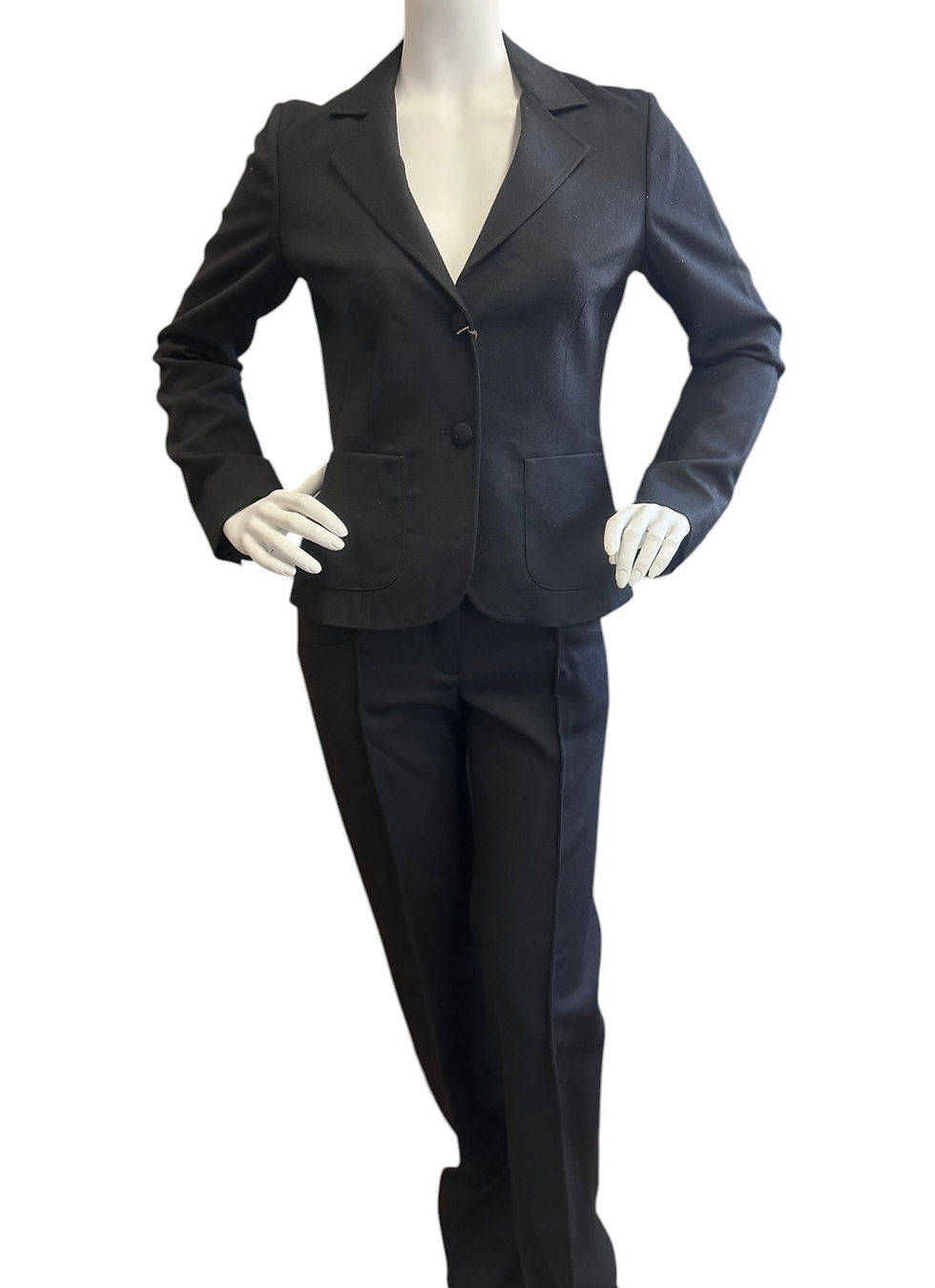 Miniatura: BALLY 2PCS Wool Jacket Straight Leg Pants Suit 4 6 Black Single Breasted