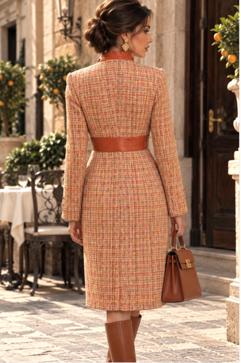 Miniatura: DOLCE & GABBANA Tweed Water Snake Trim Long Coat 40 4 US Orange Multi