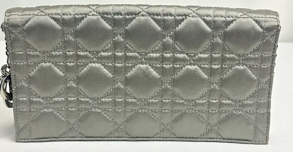 Miniatura: CHRISTIAN DIOR Lady Dior Satin Cannage Pouch Clutch Small Gray Silver Charm