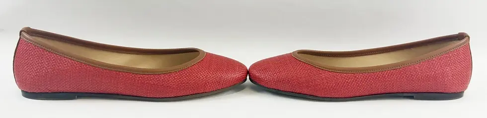 Thumbnail: BALLERETTE Roma Colonna 38 Red Summer Raffia Ballet Flats 8 US Brown Trim