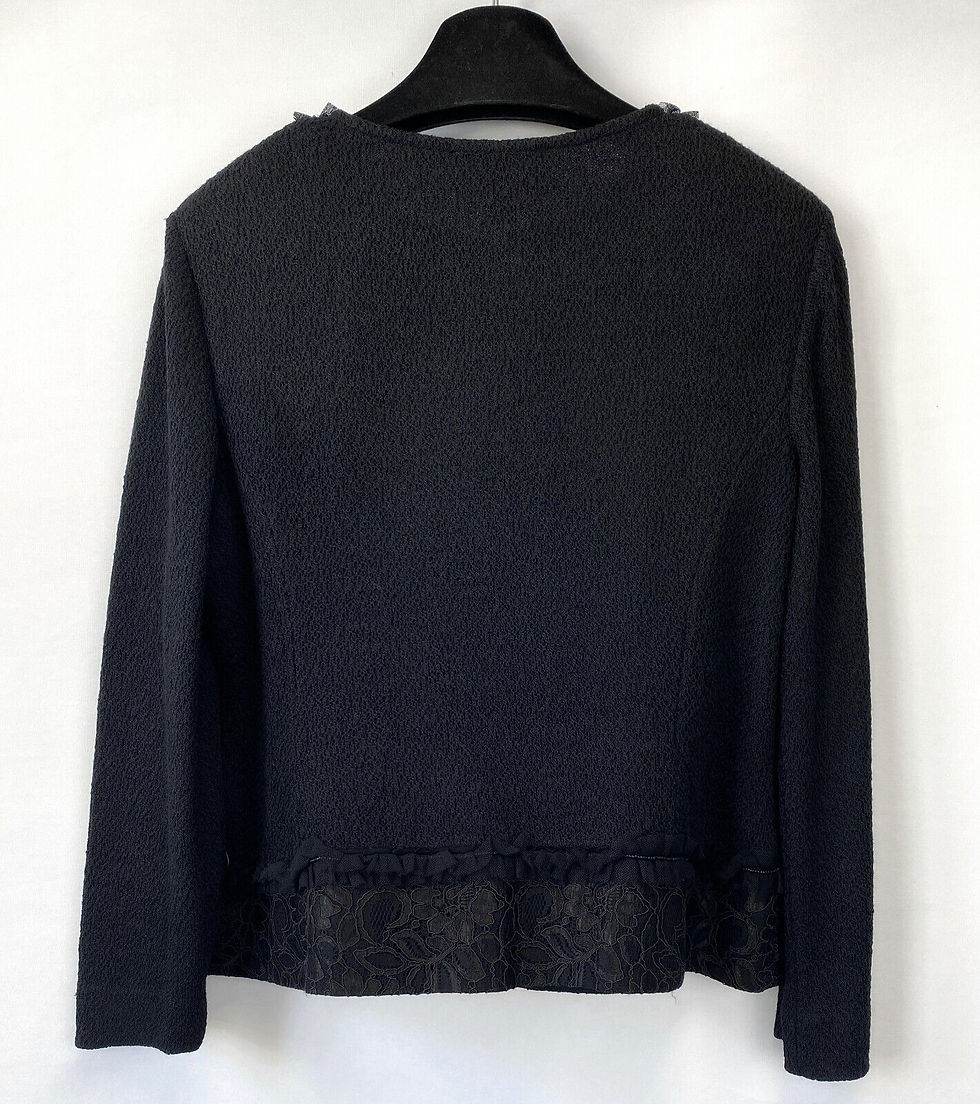 Hình thu nhỏ: NWT ST. JOHN COUTURE Jacket Tweed Black Lace Front Zip Up Short 12 Large L