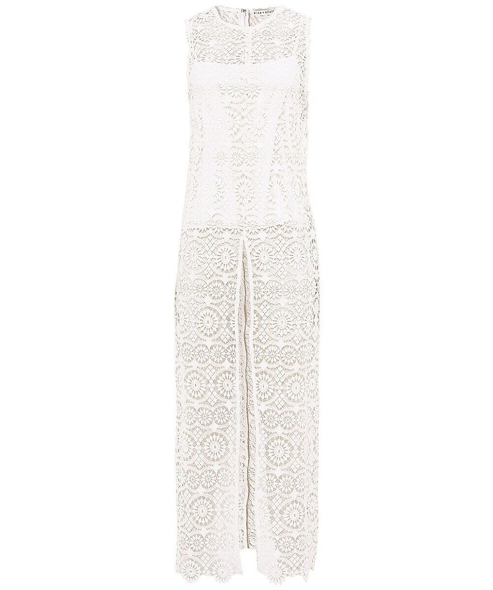 Thumbnail: ALICE + OLIVIA Off White Gretchen Lace Long Front Slit Tunic Small