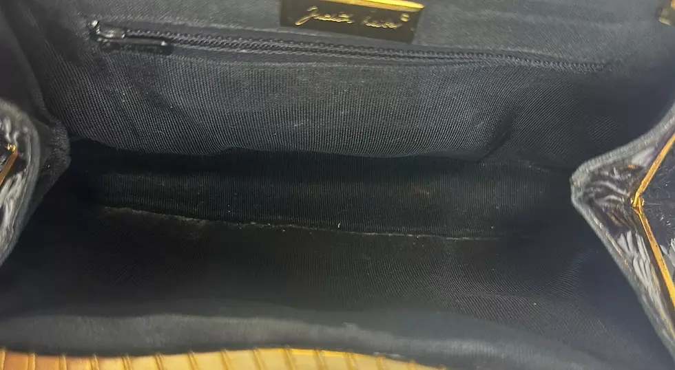 Hình thu nhỏ: JUDITH LEIBER Snakeskin Leather Clutch Bag Small Black Gold Multi Stones