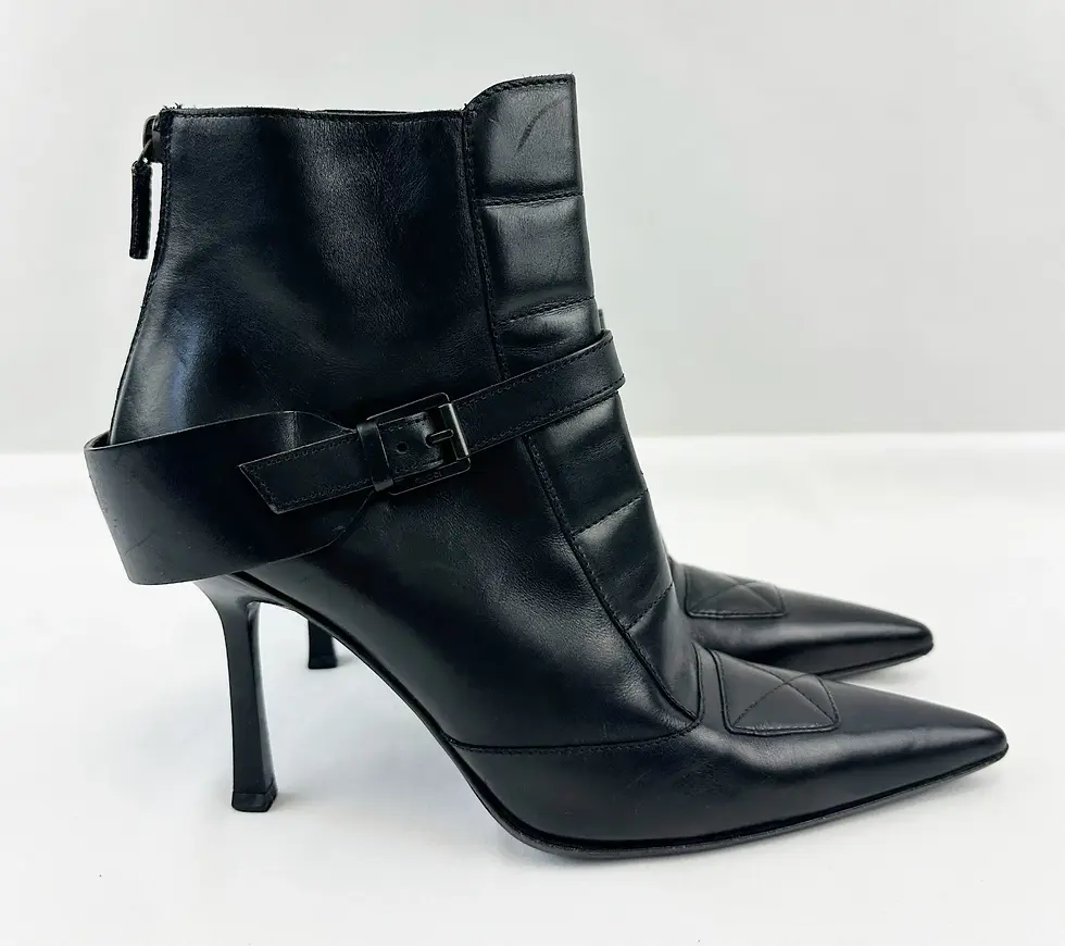 Hình thu nhỏ: GUCCI Stivaletto Suo Gomma Ankle Booties 8 B Black Pointed Toe Buckle Harness