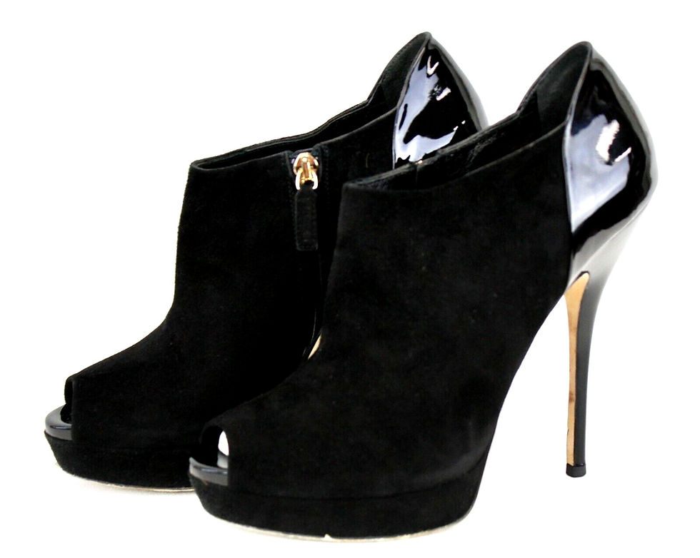 縮圖：GUCCI Black Open Toe Stilettos Suede Patent Scamosciato Heels Booties 37 7