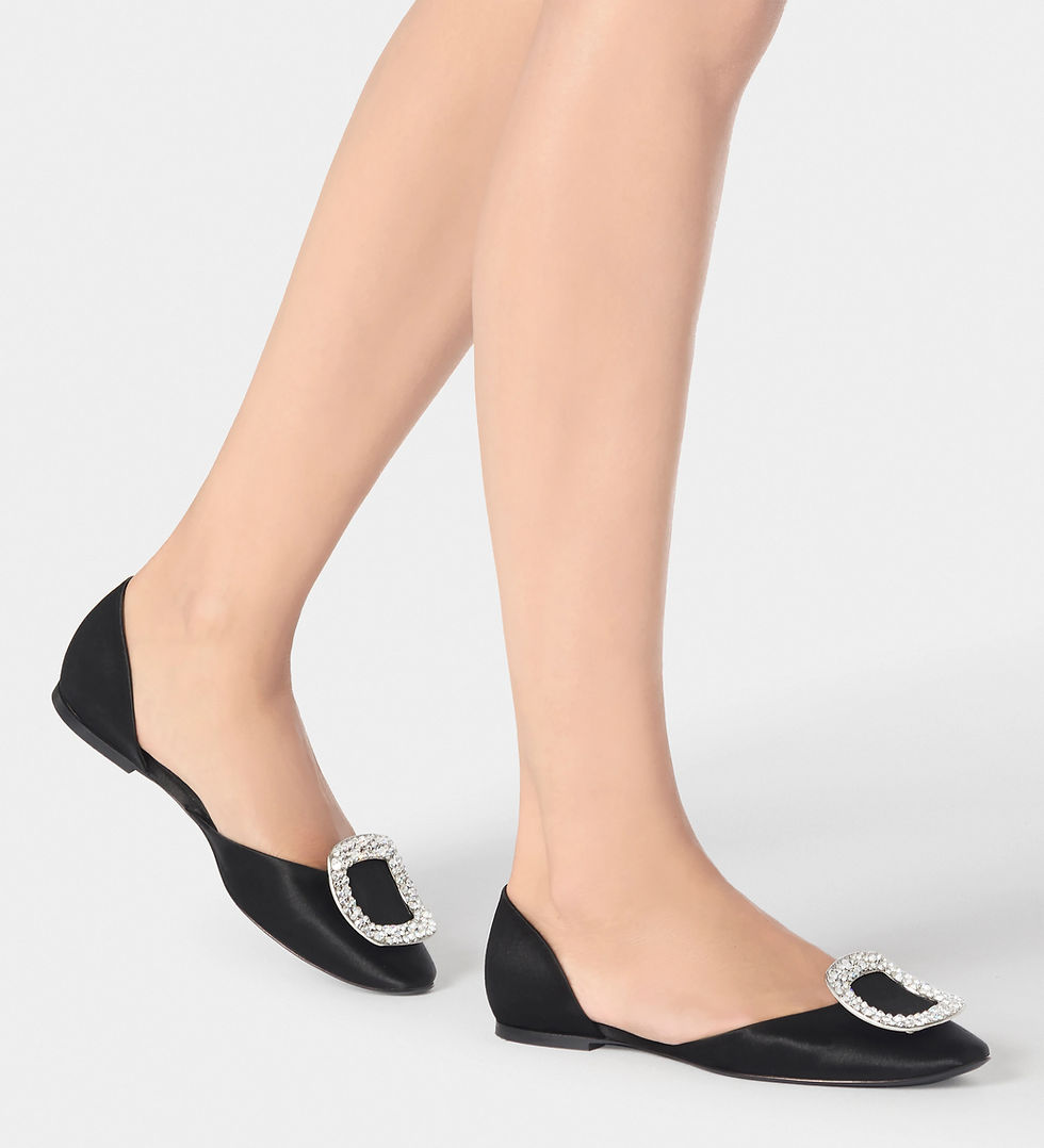 Miniatura: ROGER VIVIER Black Chips Strass Ballerina Satin Crystal Buckle d'Orsay Flats 38