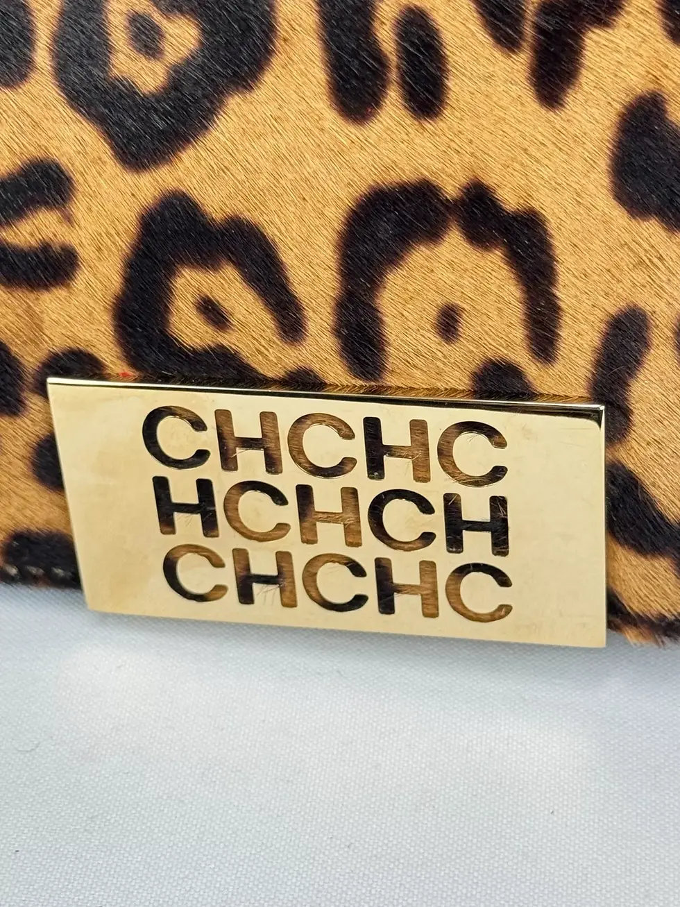 Thumbnail: CAROLINA HERRERA Calf Hair Leather Shoulder Bag Small Leopard Print Tassel RARE