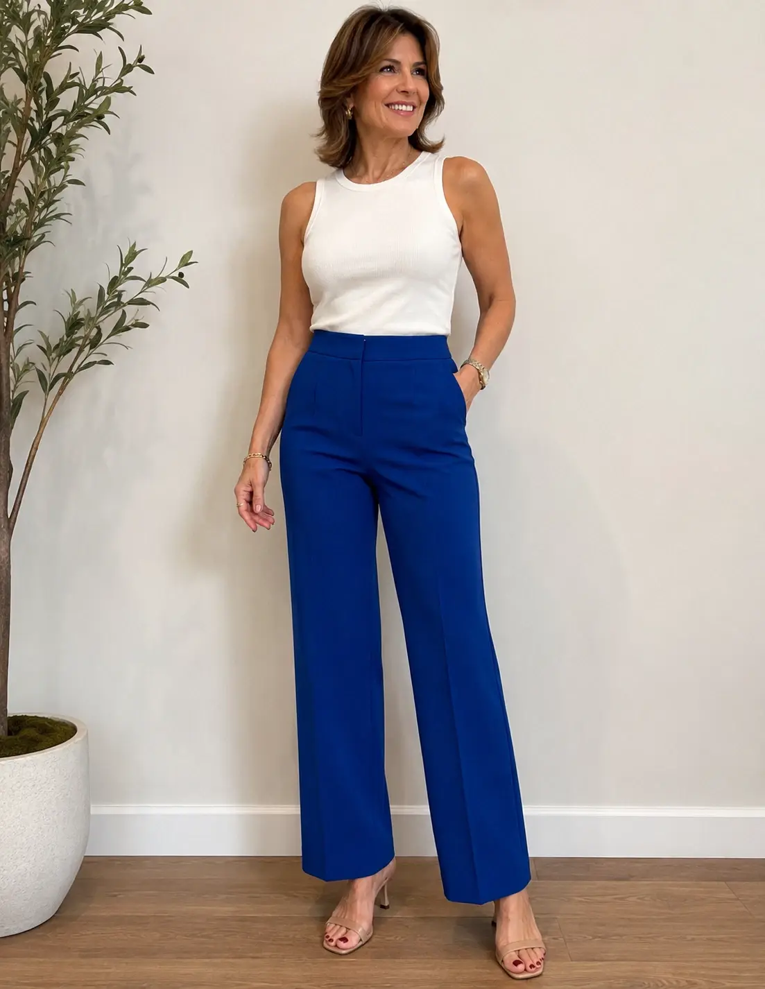 ST. JOHN Collection Royal Blue Straight Leg Pants 6 Stretch Trouser Classic