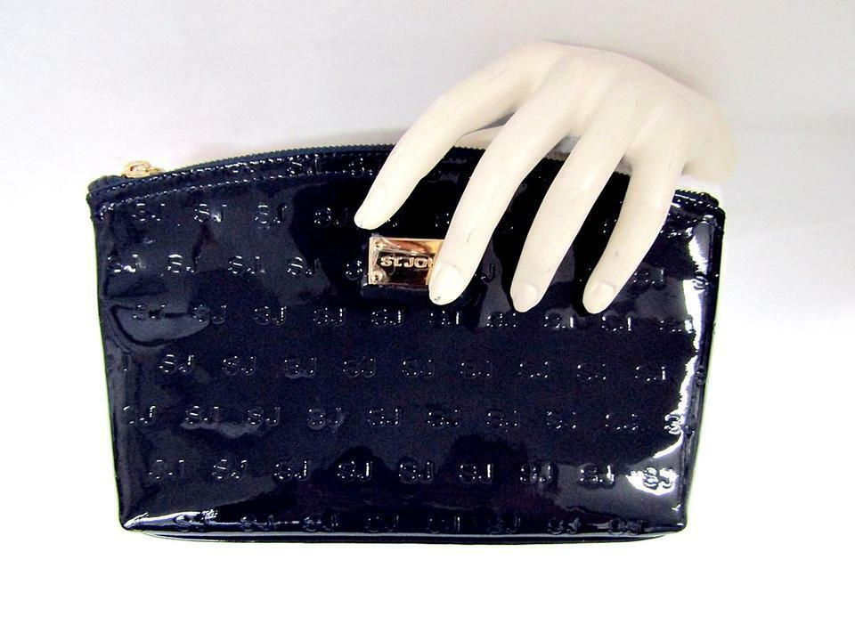 縮圖：ST. JOHN Navy Blue Patent Leather Embossed  Large Pouch Cosmetic Bag