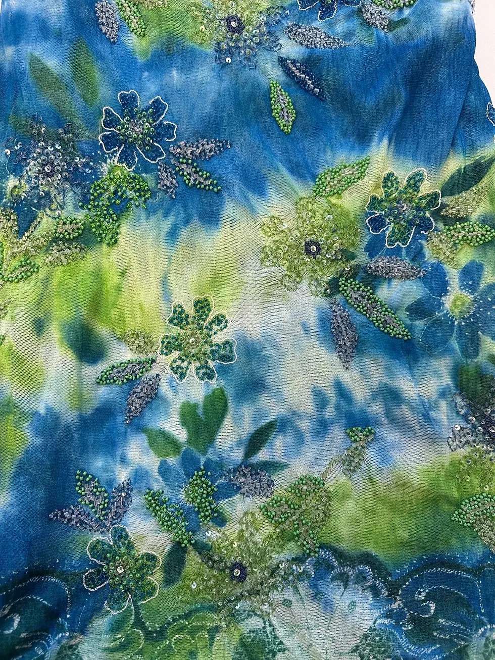 Thumbnail: Vintage NAEEM KHAN Mesh Mini Dress 4 Blue Green Tie Dye Beaded Floral Halter