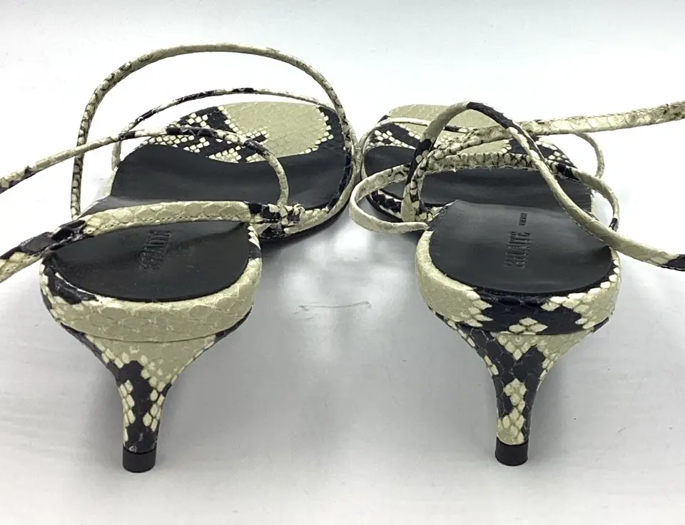 Thumbnail: KHAITE Loop Kitten Heel Sandals 38 8 Natural Python Snakeskin Embossed Thong NEW