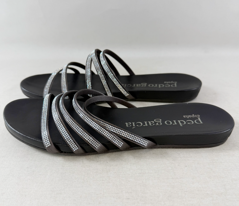 縮圖：PEDRO GARCIA Crystal 'Pave' Strappy Slide 9 Sandals 39 Black Satin Strap